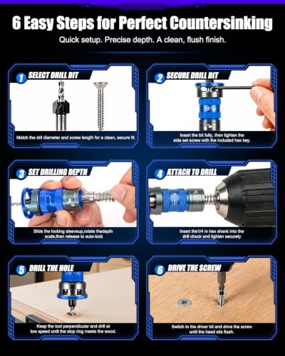 9PCS Countersink Drill Bit Set with Adjustable Depth Stopper