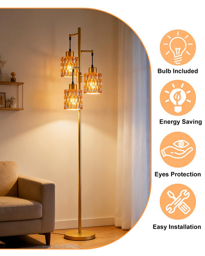 Amber Glass Floor Lamp Farmhouse Mid Century Standing Tall Lamp (Amber-86G)