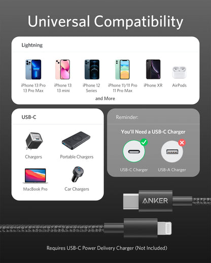 New Nylon USB C to Lightning Cable (3.3FT / Black)