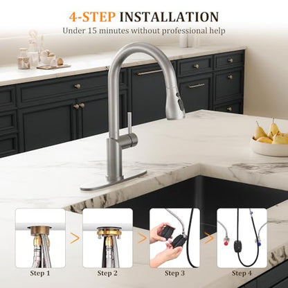 Kitchen Faucet with Pull Down Sprayer Kitchen Sink Faucets 2 Spray Modes 1 or 3 Hole Single Handle High Arc Stainless Steel