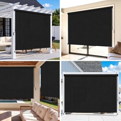 Outdoor Roller Shades for Patio (Black / 60"W x 72"H)