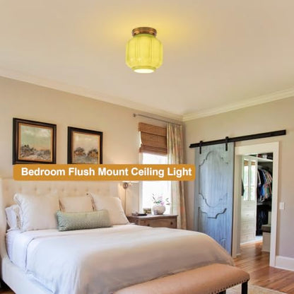 Green Milk Glass Flush Mount Ceiling Light