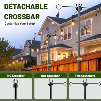 Outdoor String Light Poles 10 ft with Detachable Side Crossbars
