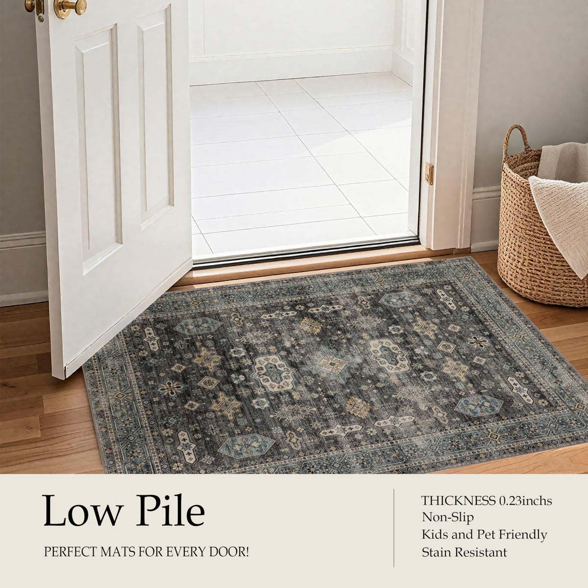 Washable Small Area Rug 2×3 for Entryway (Silver / 2' x 3' (Rectangular))
