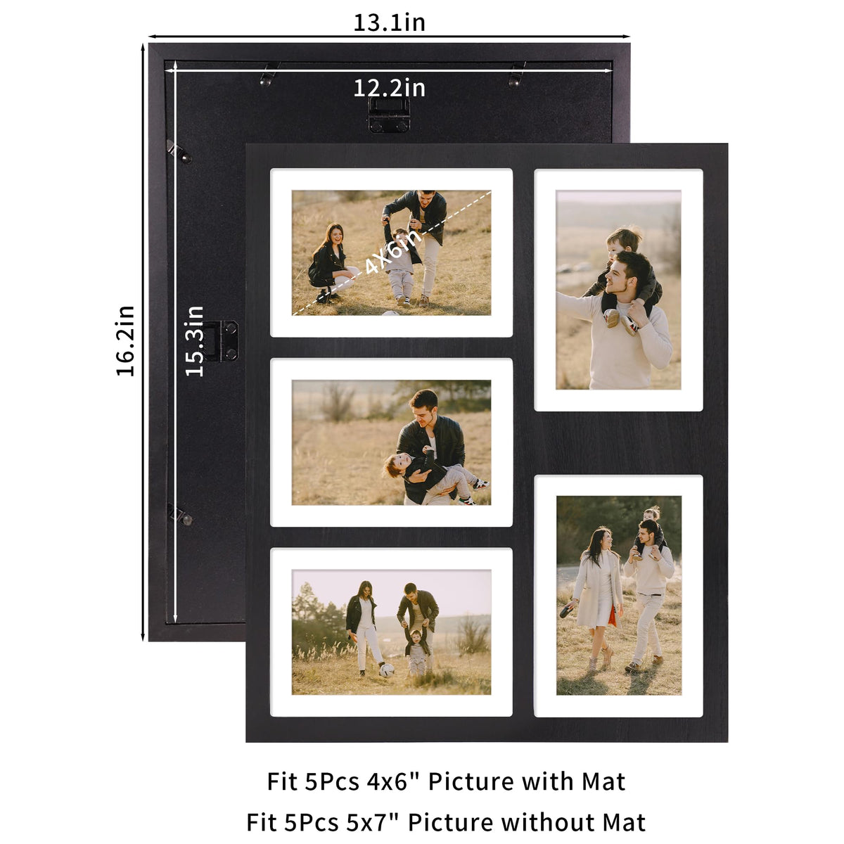 4x6 or 5x7 Picture Frames (Rustic Black / 13x16in (2Pack))