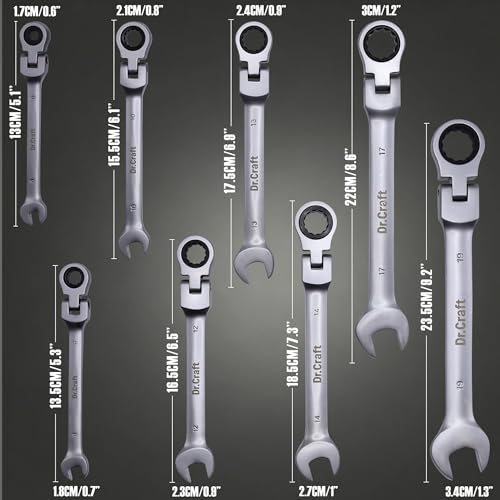Dr.Craft 8 Piece Ratcheting Wrench Set Metric SAE CR
