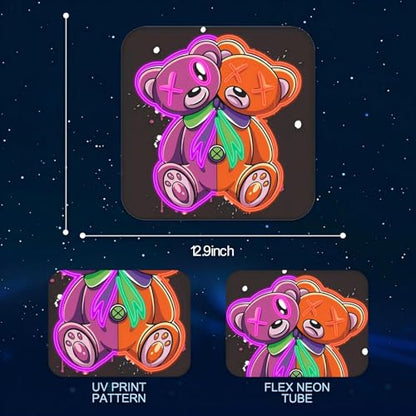 Split Color Teddy Bear Neon Sign