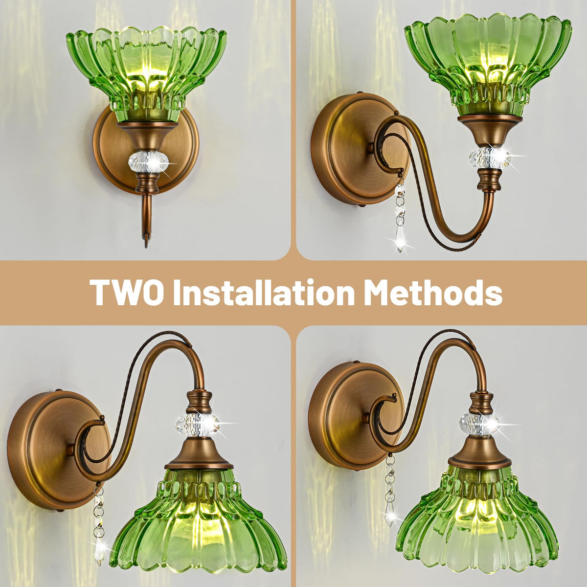 1 Piece Vintage Wall Sconce (Antique Brass and Green / 1-Light)