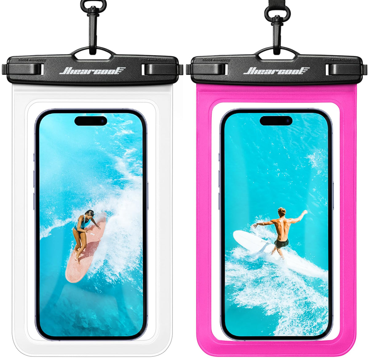 Waterproof Phone Pouch (2-Pack Clear & Bright Red)
