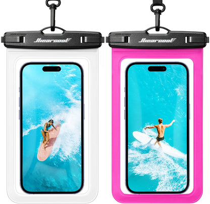 Waterproof Phone Pouch (2-Pack Clear & Bright Red)