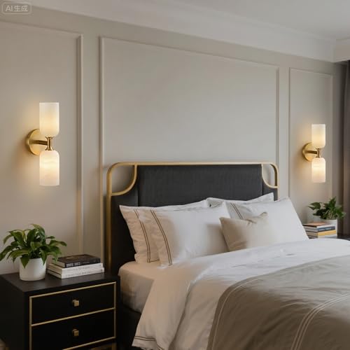 14" Alabaster Wall Sconces Gold Vanity Light 3000K Warm White