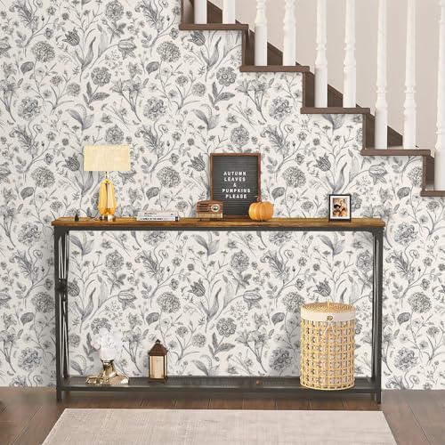 Beige and Black Floral Peel and Stick Wallpaper Floral 17in x 197in (Black / 17.3" x 196.8")