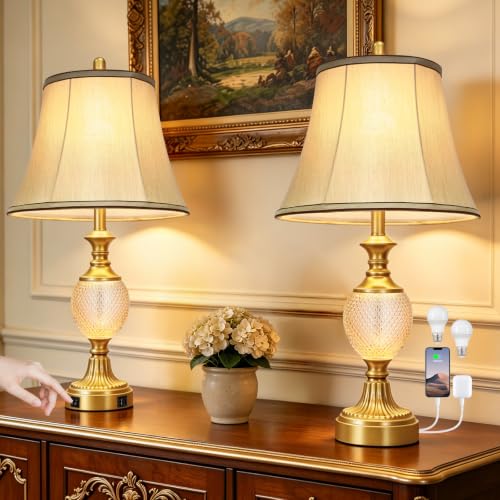 28'' Tall Vintage Bedside Table Lamps with USB Charging Ports