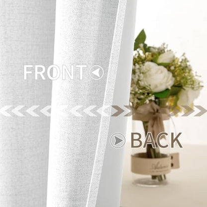 100% Blackout Linen Curtains for Bedroom 52x72 Inches Bright White (Bright White / 52"W x 72"L (Pack of 2))