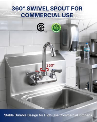 Lead Free Commercial Sink Faucet Wall Mount 4" Center Hand Sink Faucet