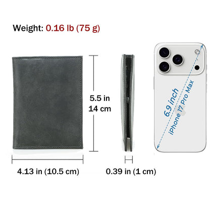 CONTACTS Full Grain Leather Rfid Passport Wallet for Airtag Passport Holder (Gray / Plain- Classic)