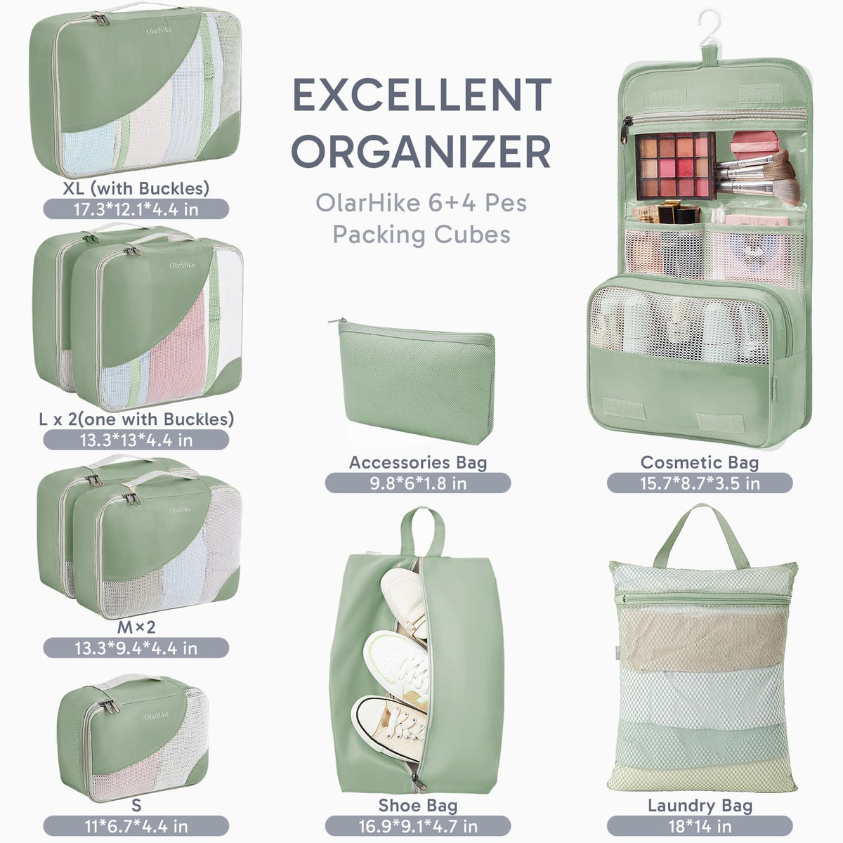 Packing Cubes for Travel (08 Matcha Green)