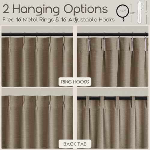 Brown 105 Inch Semi Sheer Thick Linen Memory Training Pinch Pleat Curtains (Dark Flax / 40"W x 105"L (Pack of 2))