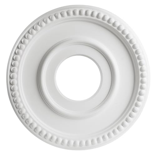 12-1/2" OD x 3-15/16" ID x 1-3/8"P Beaded Round Ceiling Medallion,Primed PU Foam Ceiling Trim for Chandeliers, Ceiling Fans and Pendant Lights,1pcs