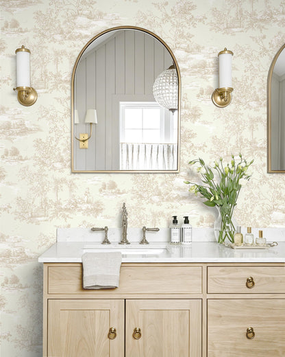 Peel and Stick Wallpaper Vintage Beige and Cream Neutral Wallpaper Toile Removable Self (Beige / 17.3" x 196.8")