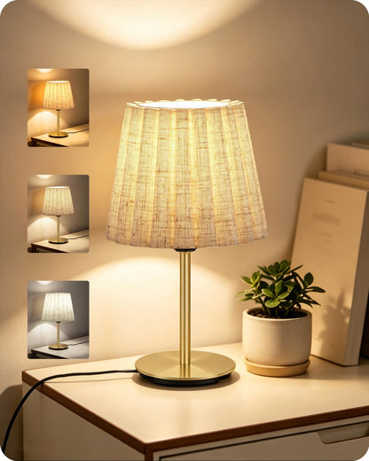 Small Bedside Table Lamp (Gold & Beige - Push Button)