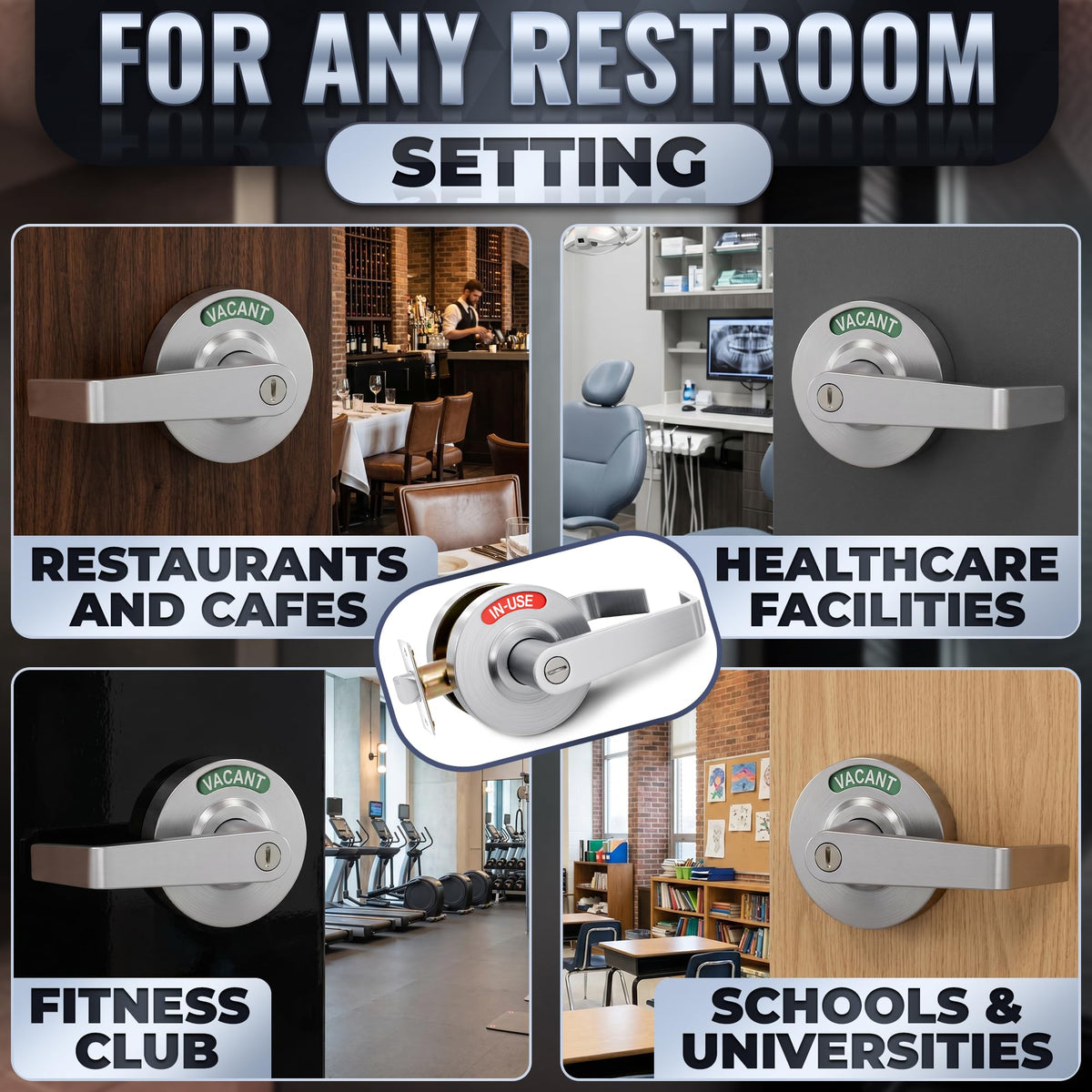 Vacant Occupied Bathroom Lock (Silver Light)