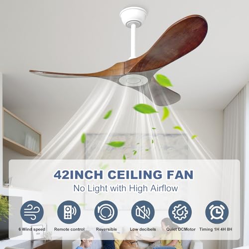 42'' Outdoor Ceiling Fan no Light (42 inch / White+Dark walnut)