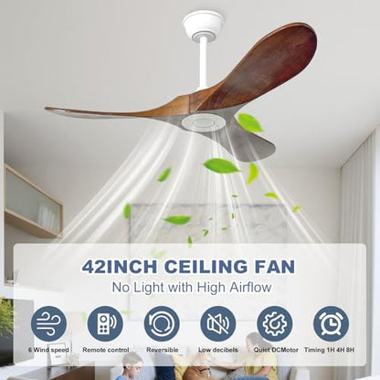 42'' Outdoor Ceiling Fan no Light (42 inch / White+Dark walnut)