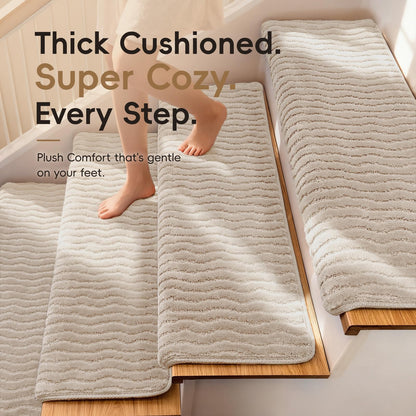 Rounded Bullnose Carpet Stair Treads (Oat Beige / 9.5" x 27" x 1.5")