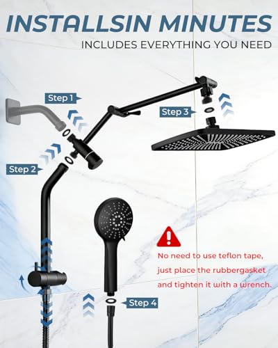 Shower Head with Handheld (C-Matte Black / Rectangular 12")