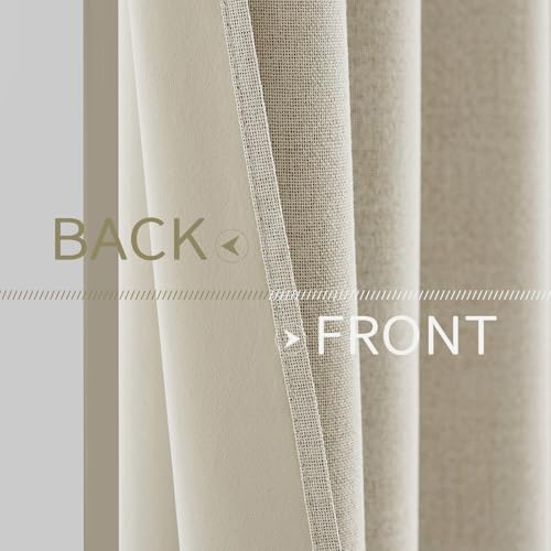 100% Blackout Linen Curtains for Bedroom 52x45 Inches Cream (Cream / 52"W x 45"L (Pack of 2))