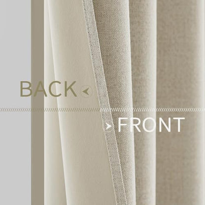 100% Blackout Linen Curtains for Bedroom 52x45 Inches Cream (Cream / 52"W x 45"L (Pack of 2))