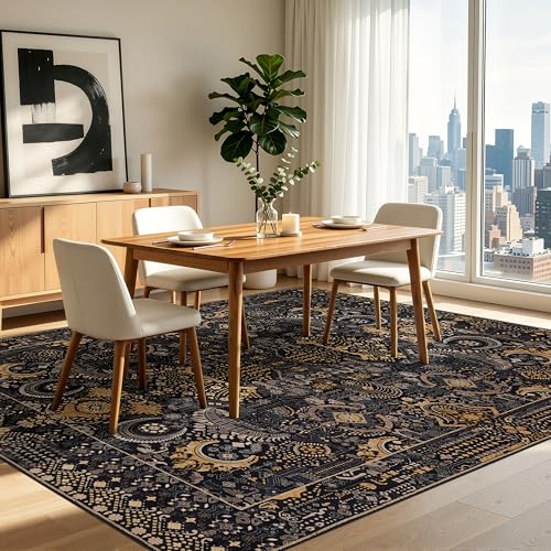 Washable Area Rug 8×10 Ultra Soft for Living Room (Black and Gold / 8' x 10' (Rectangular))