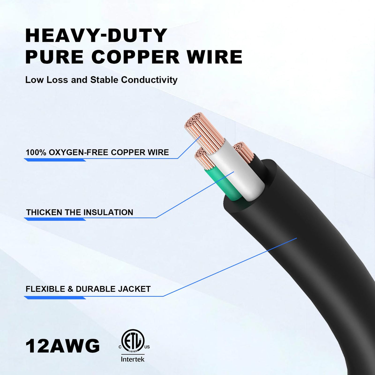12 Gauge Outdoor Extension Cord 3 Outlet (Black / 6FT)
