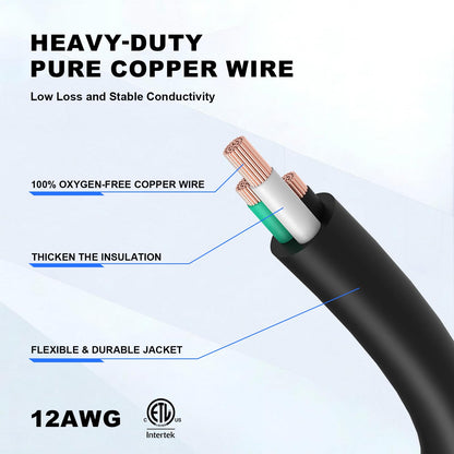 12 Gauge Outdoor Extension Cord 3 Outlet (Black / 6FT)