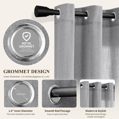 Grey Grommet Linen Curtains 84 Inches Long for Living Room (Grey / 52"W x 84"L (Pack of 2))