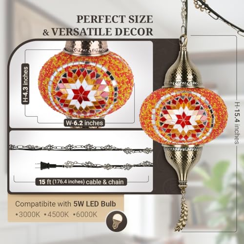 Turkish Moroccan Mosaic Pendant Light (Red)