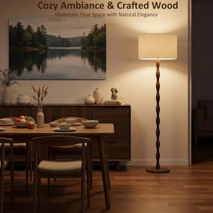 64.9" Farmhouse Solid Walnut Wood Floor Lamp
