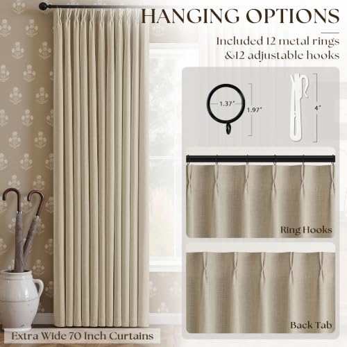 Oatmeal Pleated Linen Blackout 80 Inch Curtains for Bedroom Living Room (Oatmeal / 50"W x 80"L (Pack of 2))