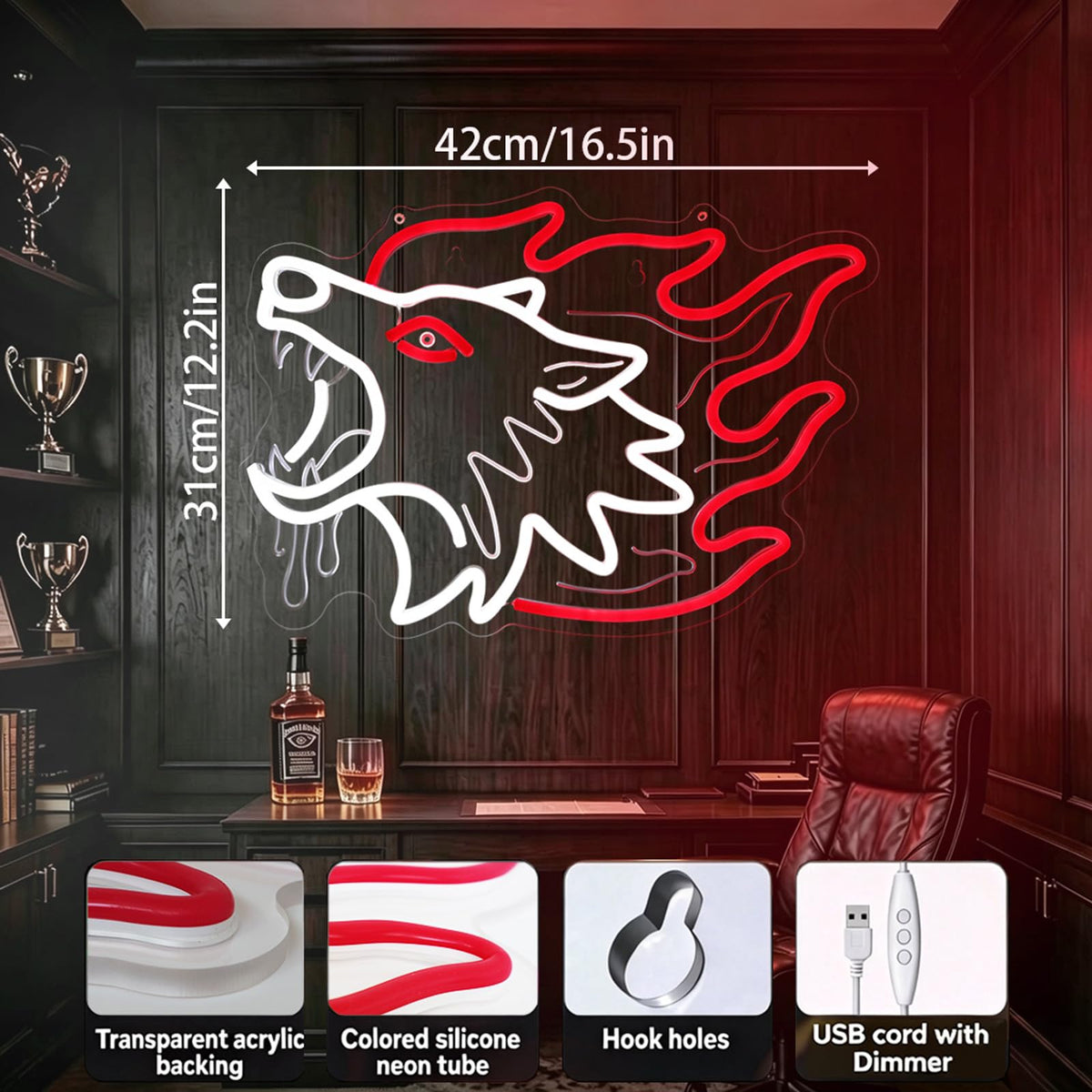Wolf Neon Sign (White & Red)
