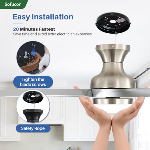 52 Inch Smart Ceiling Fans with Lights and Remote (Silver+Nickel / 52inch Max)