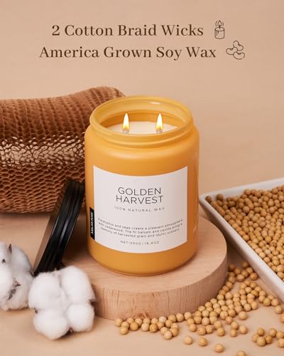 Goldenharvest Scented Candle Fruit Grain Fragrance for Autumn Home (Large Jar / Golden Harvest)