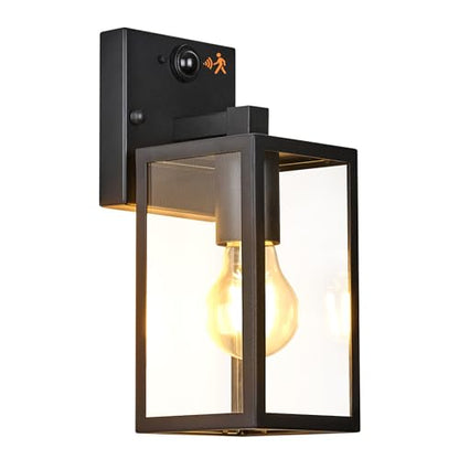 10.6" Motion Sensor Outdoor Wall Sconce Clear Glass Waterproof Exterior Wall Light Porch Light Lantern for Garage Patio Doorway Garden
