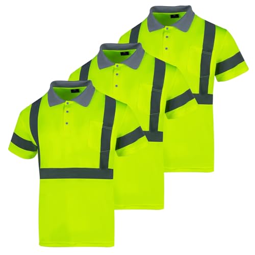 3pcs Hi Vis Polo Shirts for Men Reflective ANSI Class 2 Safety High Visibility Construction Work T Shirts