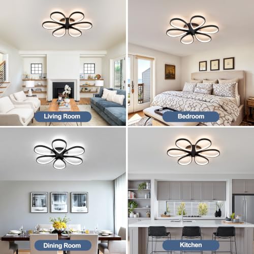 Modern Led Ceiling Light 25inch Dimmable Flush Mount Ceiling Light with Remote Control 6 Rings Close to Ceiling Lamp Fixtures for Kitchen Dining Room Bedroom Living Room