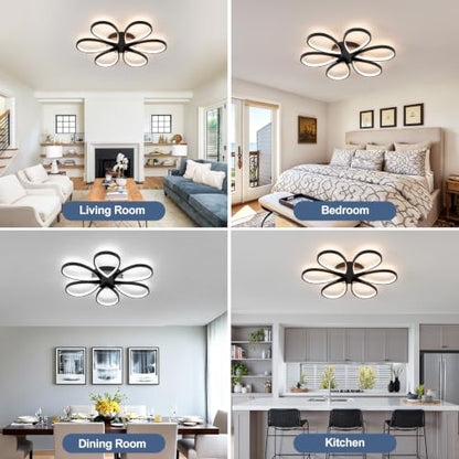 Modern Led Ceiling Light 25inch Dimmable Flush Mount Ceiling Light with Remote Control 6 Rings Close to Ceiling Lamp Fixtures for Kitchen Dining Room Bedroom Living Room