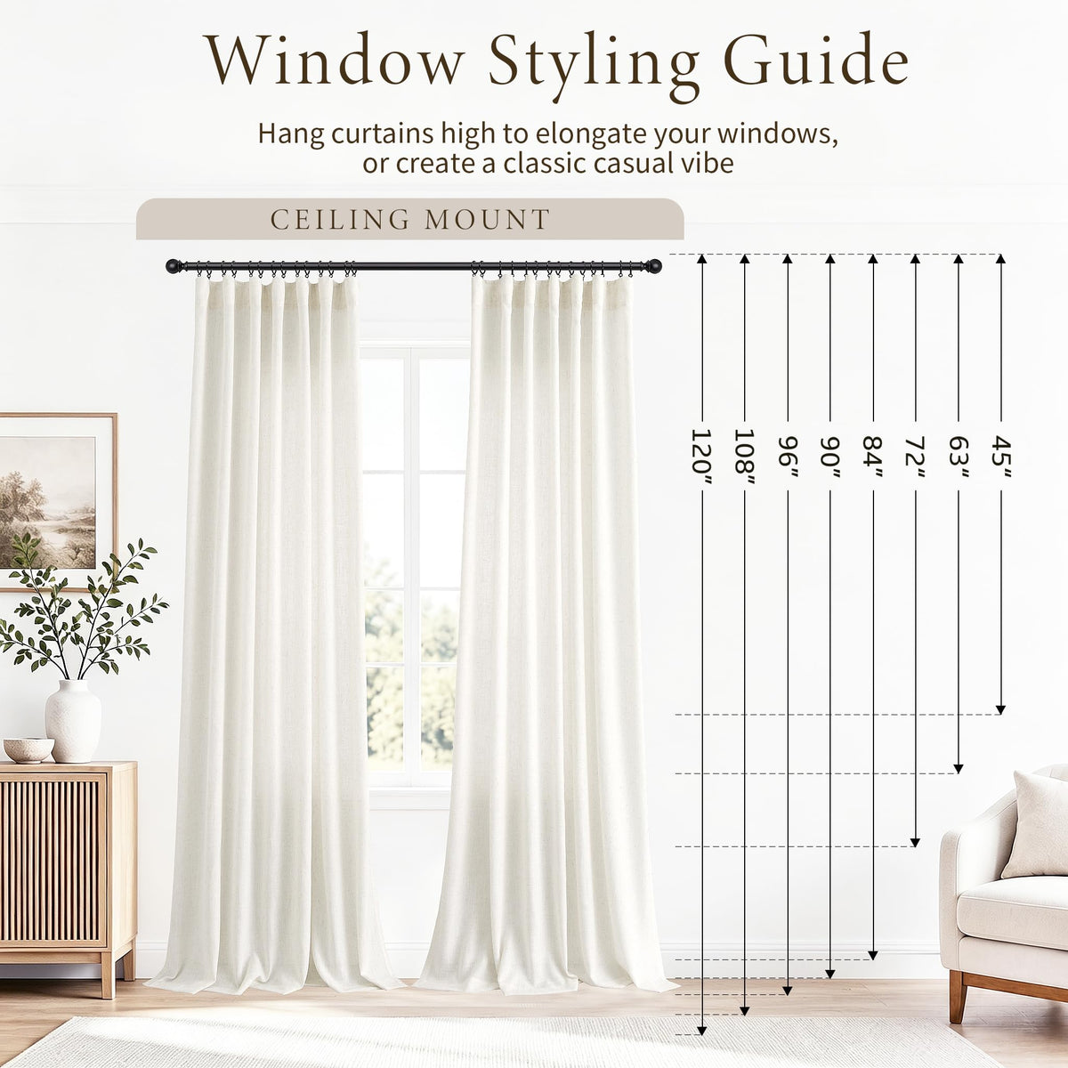 Natural Linen Curtains 112 Inches Long 2 Panels for Living Room (Natural / 50"W x 112"L (Pack of 2))