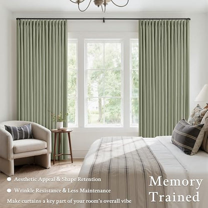 Sage Pleated Linen Blackout Curtains 96 Inch Long for Bedroom Living Room (Sage Green / 50"W x 96"L (Pack of 2))