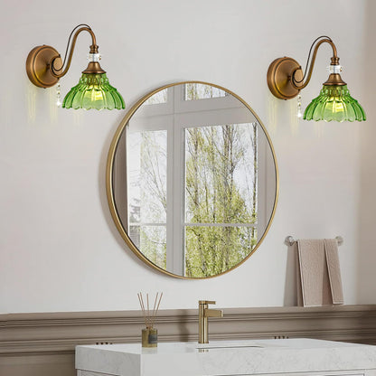 1 Piece Vintage Wall Sconce (Antique Brass and Green / 1-Light)
