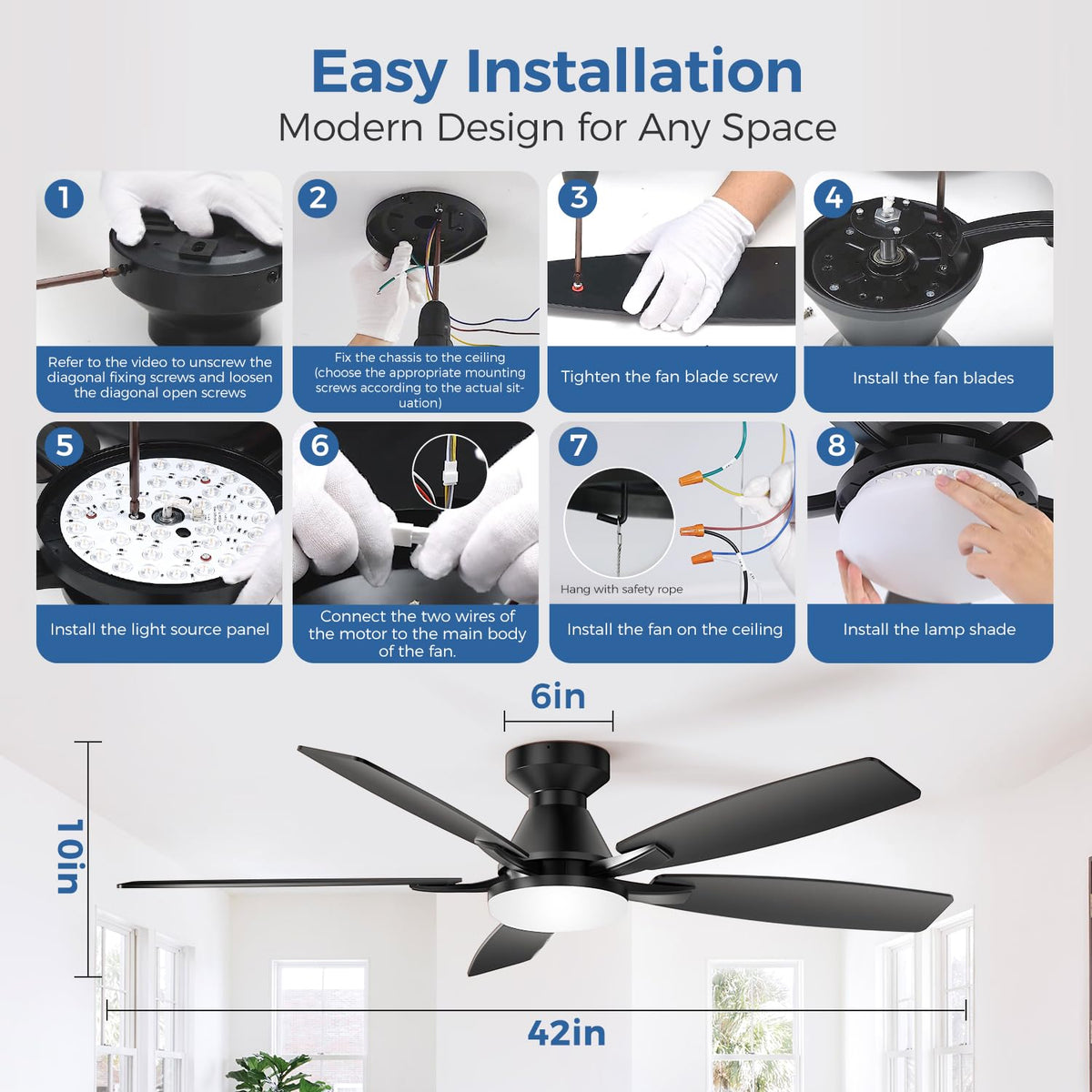 42 Inch Ceiling Fans with Lights (Black&Wood Grain / 42 Inch)